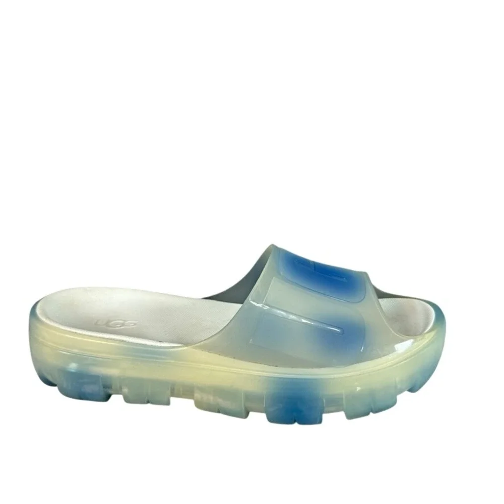UGG Sport Yeah Blue White Ombre Translucent Platform Slide Sandals Mens 6B